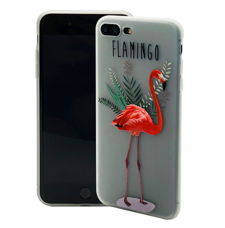 Flamingo - Retroskal av silikon fr iPhone 8 Plus
