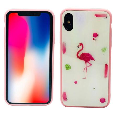 Elegant Skyddskal till iPhone X/XS (Hrdat glas) Flamingo