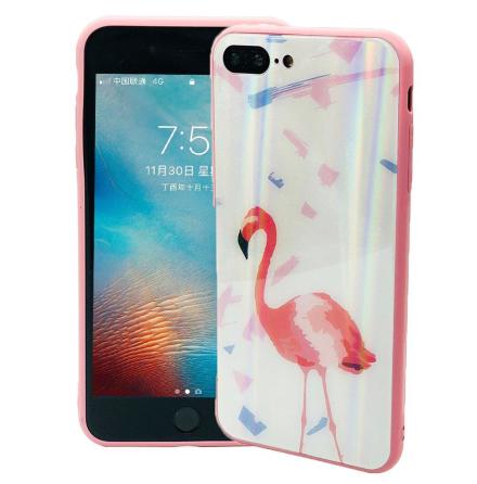 Elegant Skyddskal fr iPhone 8 Plus (Hrdat glas) Flamingo