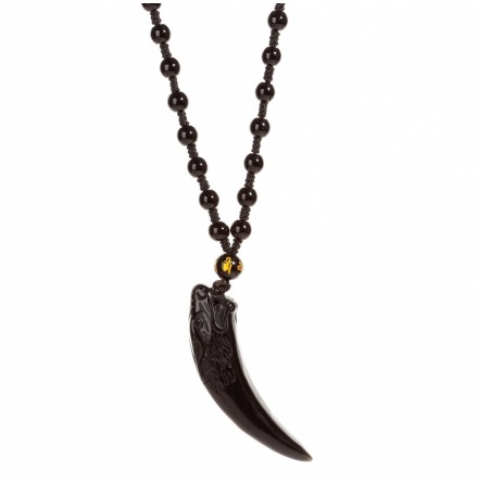 Obsidian Vargtand Charm Halsband