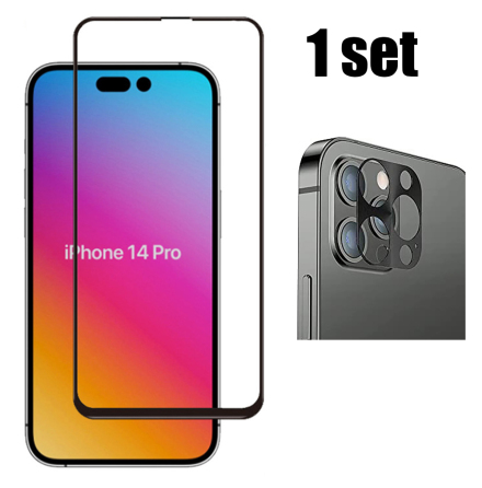 2-PACK iPhone 14 Pro - 2.5D Skrmskydd + Kameralinsskydd 0,3mm