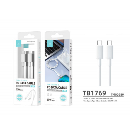 Hgkvalitativ USB-C till USB-C-kabel - Vit 1M, 60W