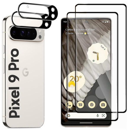 Google Pixel 9 Pro - 2.5D Framsida Svart + Kameraskydd i 1 Set